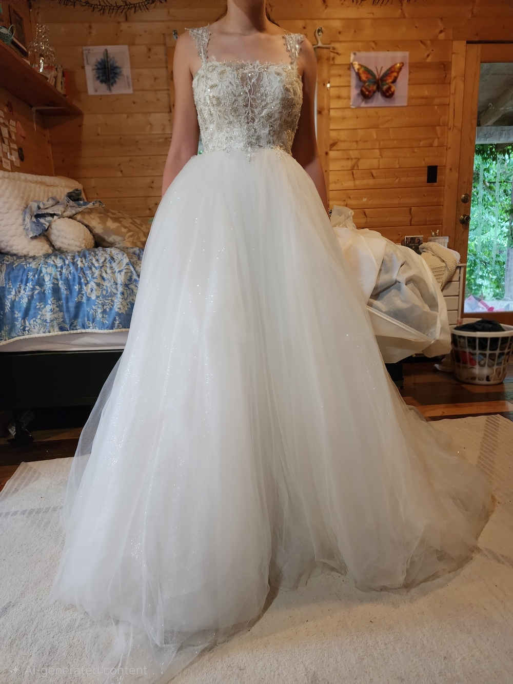 OLIA ZAVOZINA White Ball Gown Wedding Dress with Beaded Bodice